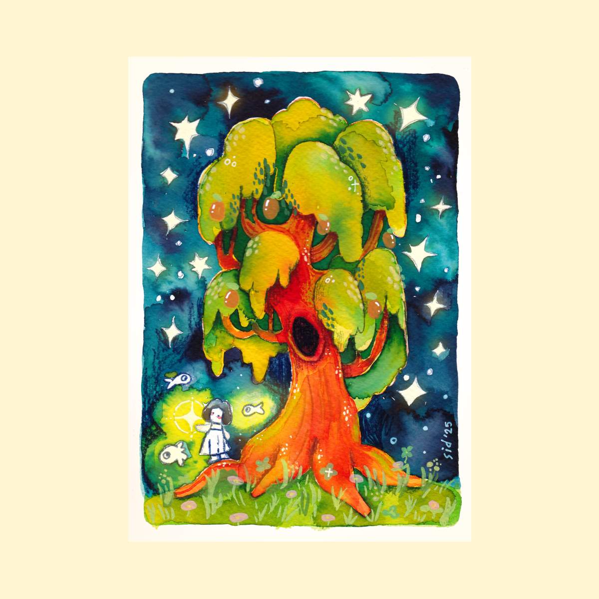 Night time in my Tree Home Art Print