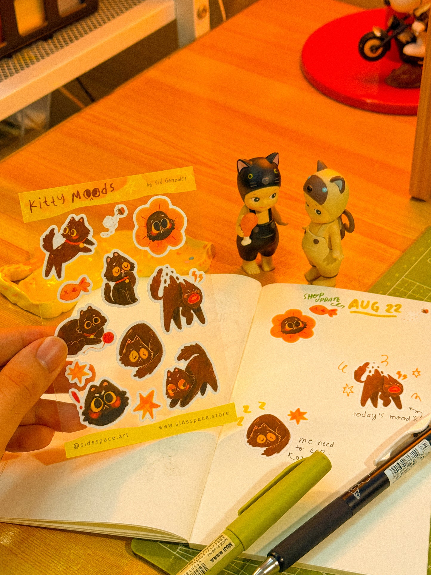 Kitty Moods Waterproof Journaling Sticker Sheets