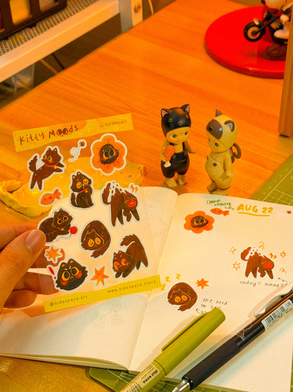 Kitty Moods Waterproof Journaling Sticker Sheets
